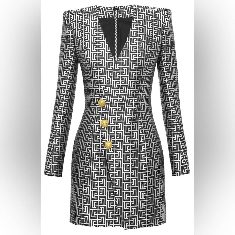 Long sleeve button blazer dress English style